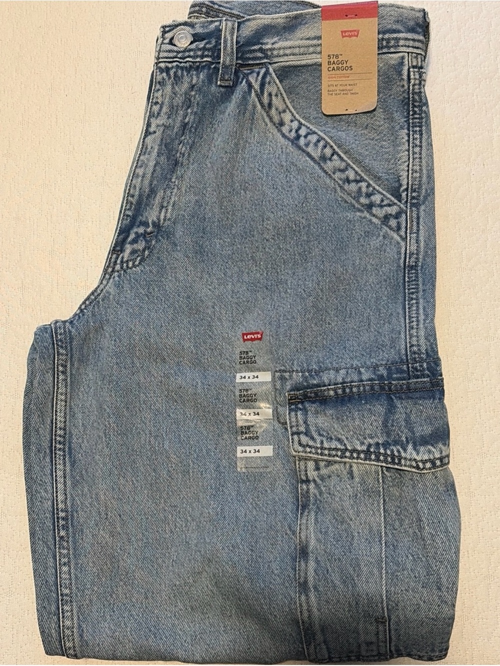 Levi's Men's Light Blue Relaxed Baggy Cargo Jeans